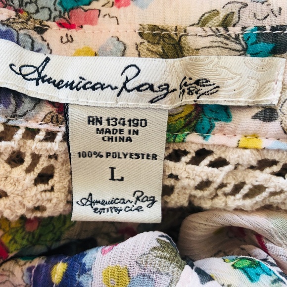 Blouse Sheer Pink Floral AMERICAN RAG Roll Up Sleeves Large - Picture 2 of 9